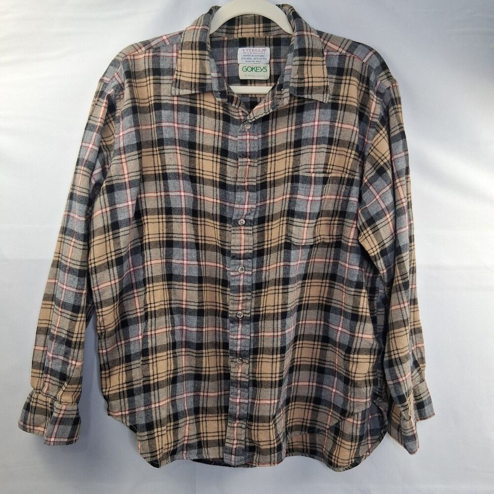 Vintage 80s Viyella Wool Blend Flannel Scotland Woven Brushed Missing Btns